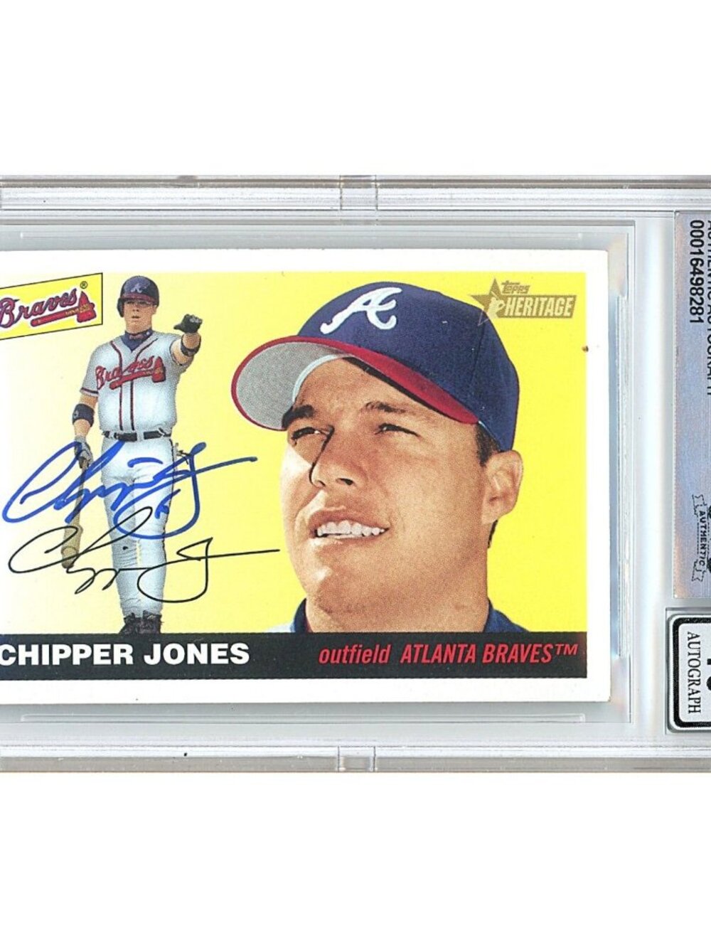 Chipper Jones Signed 2004 Topps Heritage #40A Pointing Braves BGS Auto 10 Slab